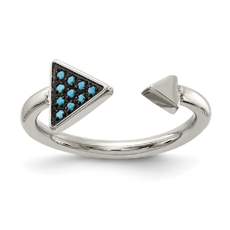 stackable gold rings for women -Stainless Steel Polished with Reconstructed Turquoise Triangle Ring