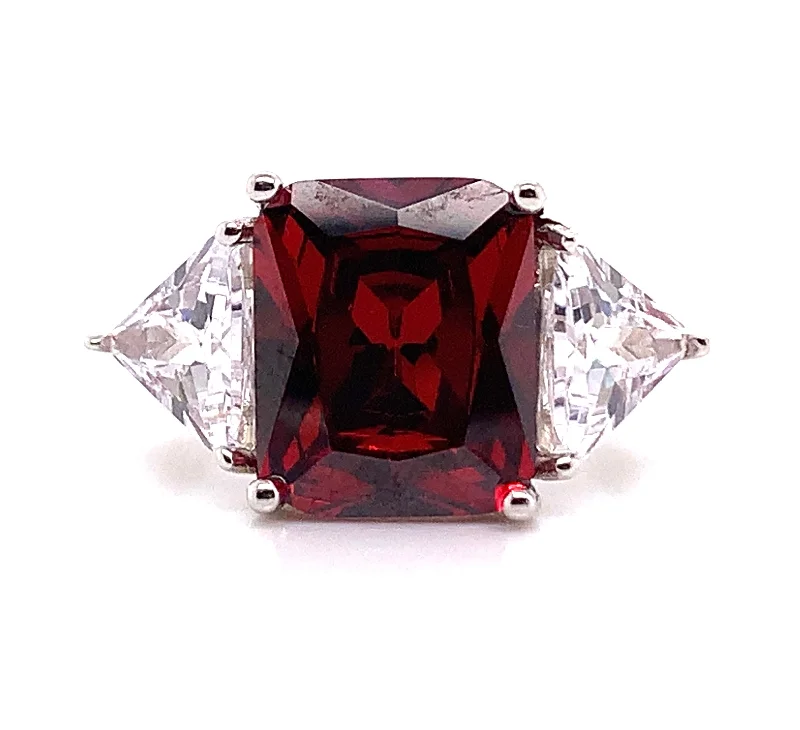 bridal gold rings for women -Sterling Silver Cushion Ruby & CZ Ring