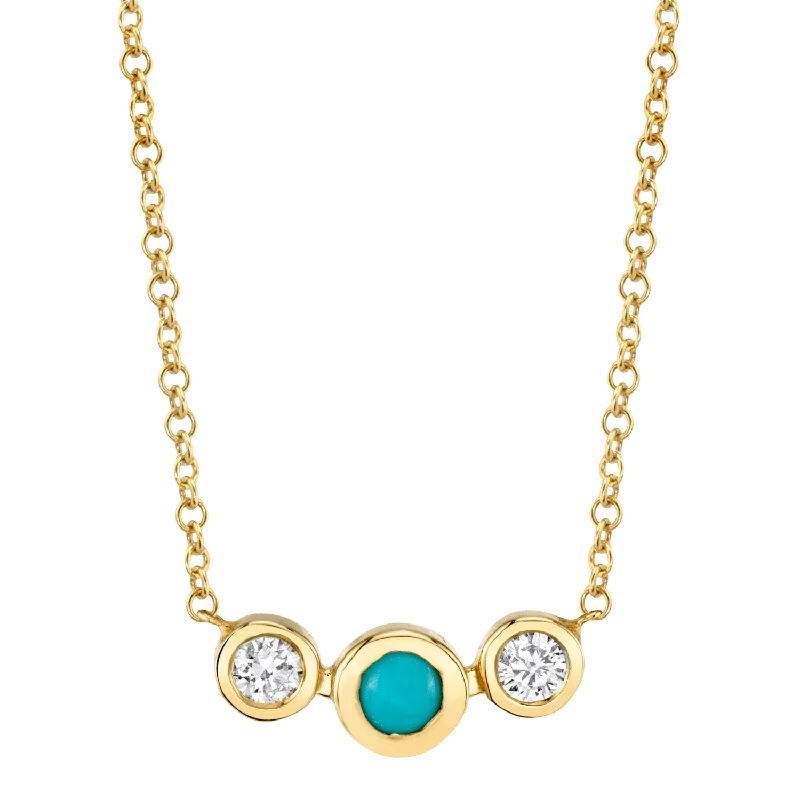 modern gemstone necklaces for women -Turquoise Diamond Bezel Necklace