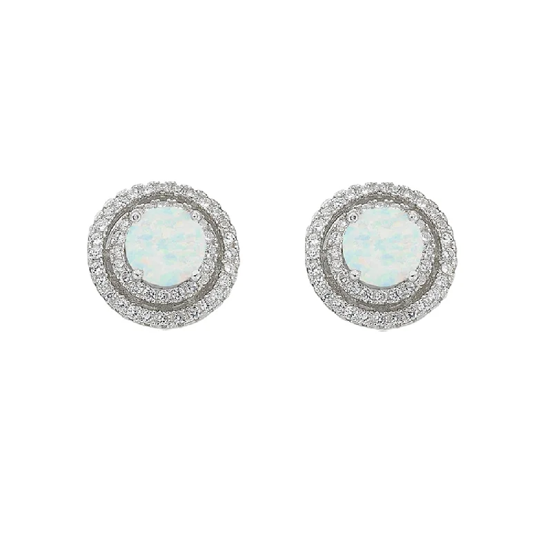 hoop earrings for women -October Birthstone Sterling Silver Synthetic Opal & Cubic Zirconia Halo Earrings