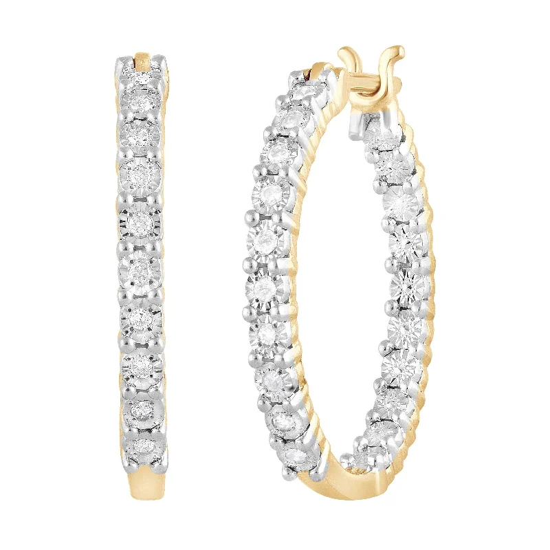 gemstone earrings for women -Miracle Inside Out Hoop Earrings with 0.10ct of Diamonds in 9ct Yellow Gold