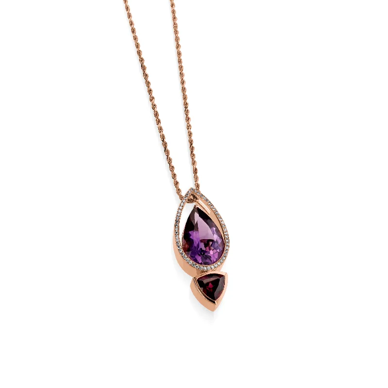 birthstone necklaces for women -Signature Amethyst, Rhodolite Garnet, and Diamond Pendant Necklace