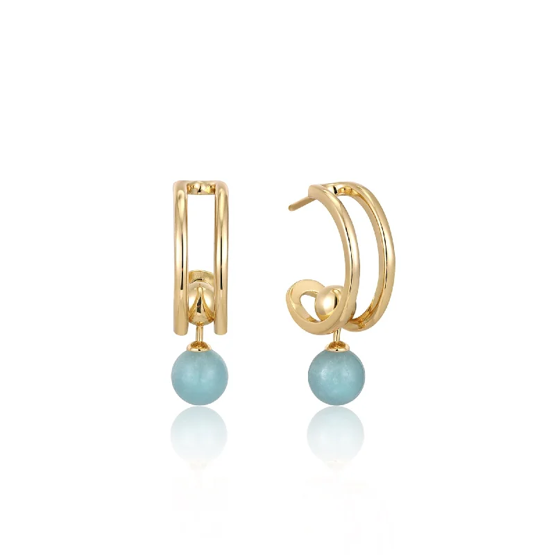 vintage rhinestone earrings -Ania Haie Gold Orb Amazonite Stud Mini Hoop Earrings