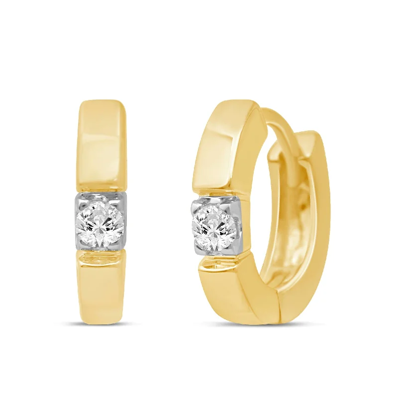 sapphire earrings for women -Single Station Huggie Hoop Earrings with 0.10ct of Diamonds in 9ct Yellow Gold