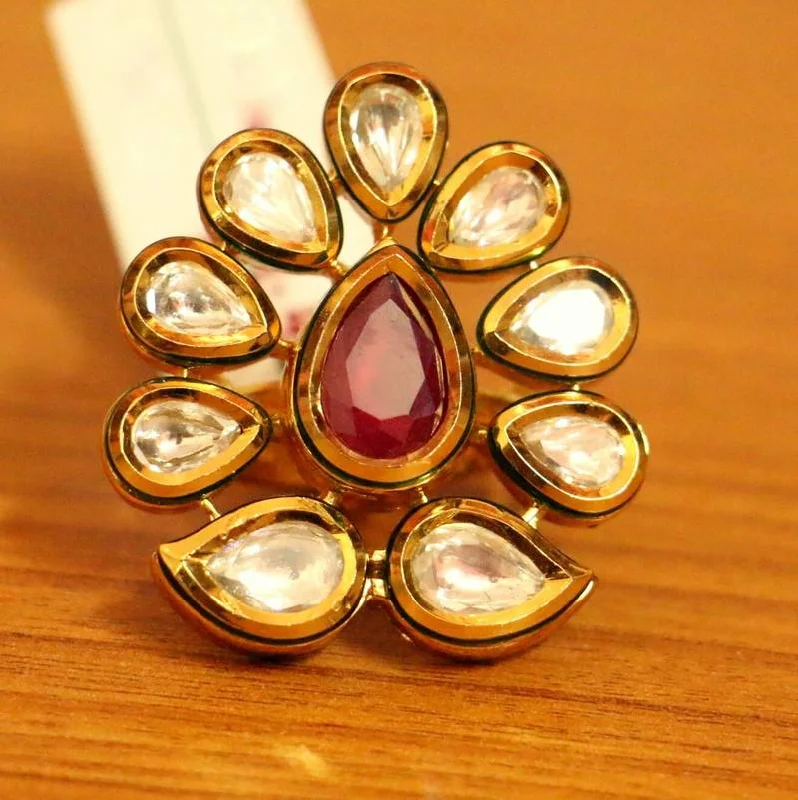 black diamond rings -RUBY STONE ROYAL KUNDAN POLKI COCKTAIL RING