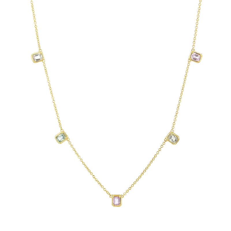 bold necklaces for women -Emerald Cut Sapphire Station Necklace