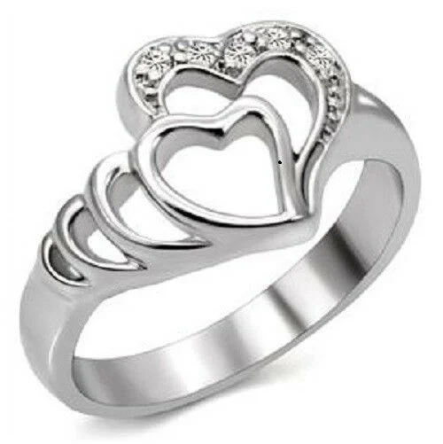 luxury wedding rings for women -Stainless Steel Celtic Heart in Heart Ring SZ 6