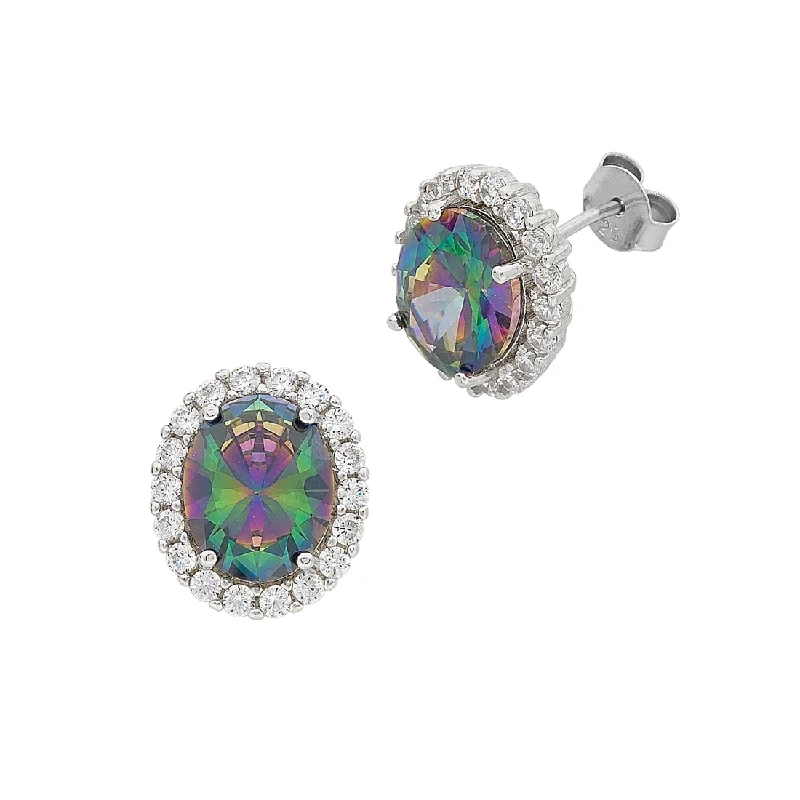 trendy statement earrings for women -June Birthstone Sterling Silver Mystic Cubic Zirconia Earrings