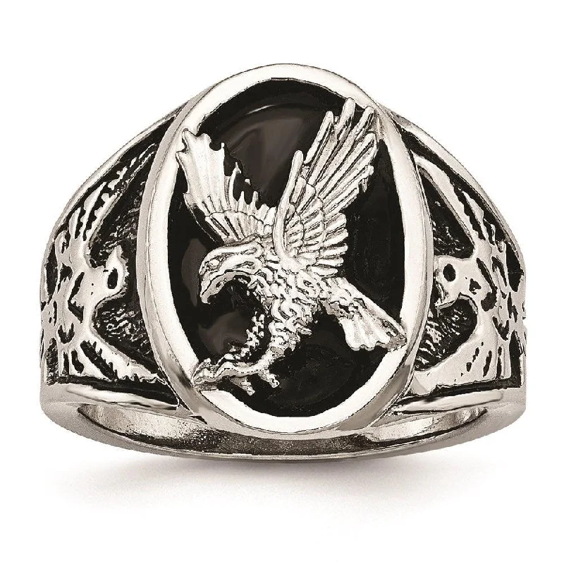 silver engagement rings -Stainless Steel Polished Enameled Eagle Ring