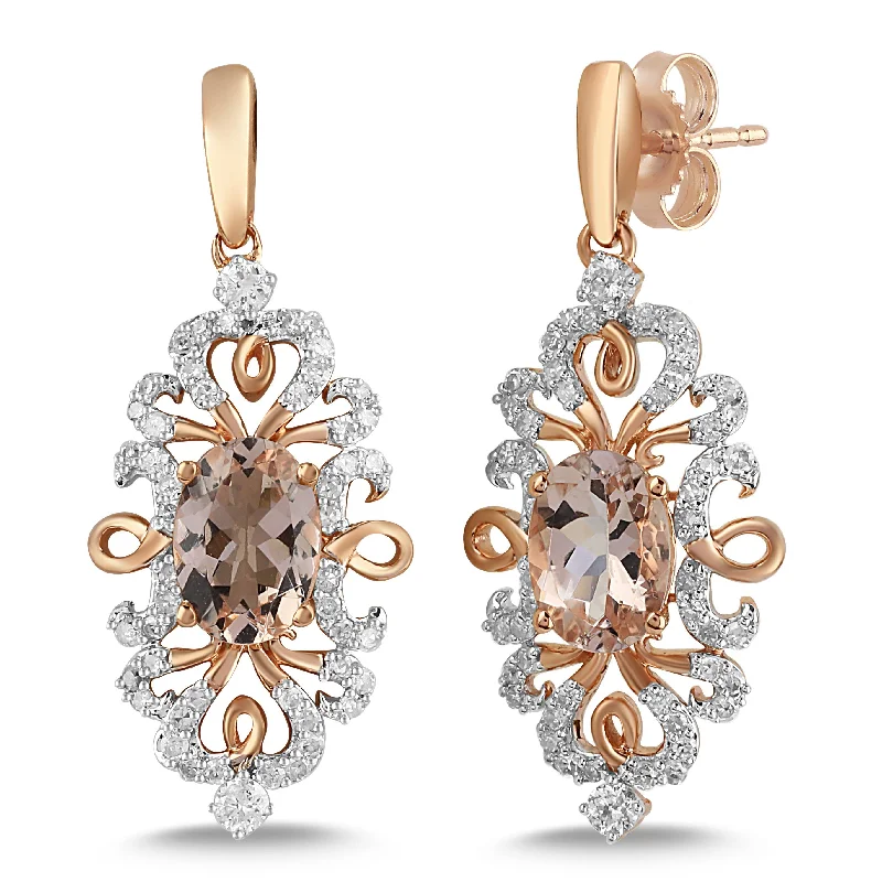 diamond earrings for women -Flower Wave Stud Earrings with 0.40ct of Diamonds in 9ct Rose Gold