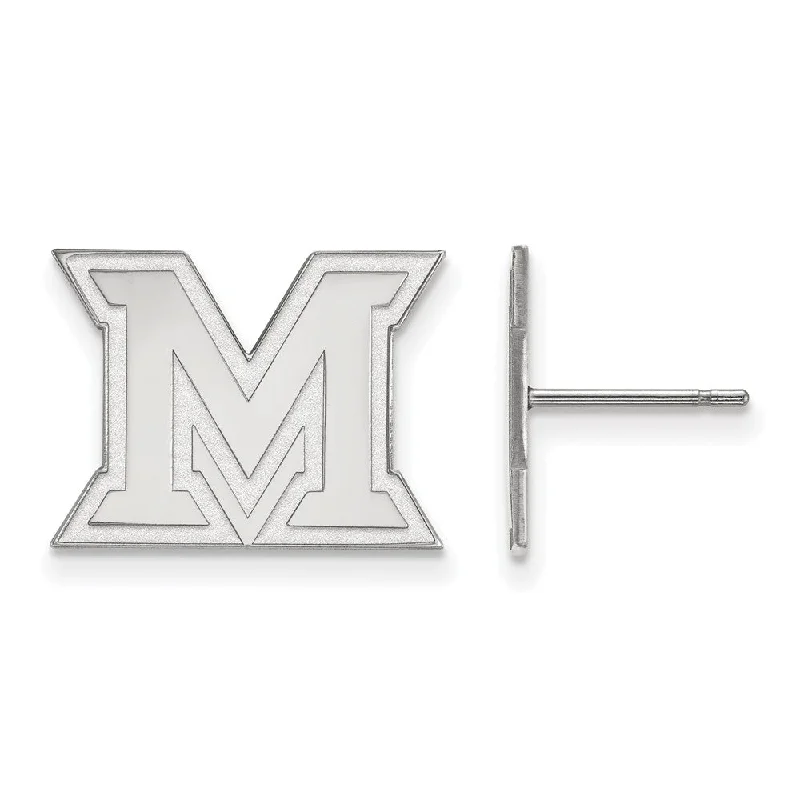 trendy silver earrings for women -14k White Gold Miami University Small Post Earrings