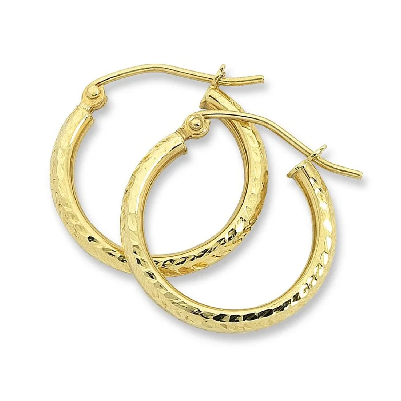 evening earrings for women -9ct Yellow Gold Silver Infused Diamond Cut Hoop Earrings 50mm