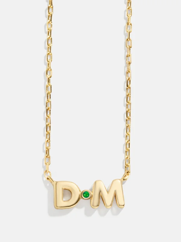 vintage-style necklaces for women -18K Gold Double Initial Birthstone Custom Necklace - Emerald