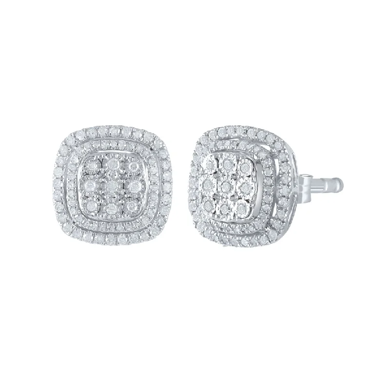 fashion earrings for women -Sterling Silver 1.00ct Diamond Earrings