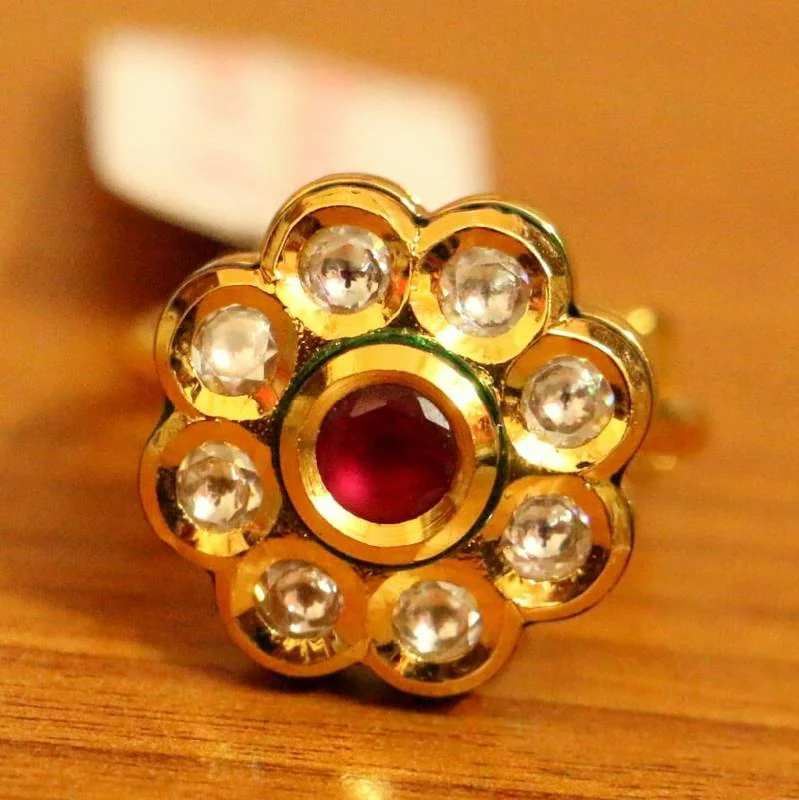 handmade rings for women -RUBY STONE KUNDAN MEENAKARI ADJUSTABLE RING