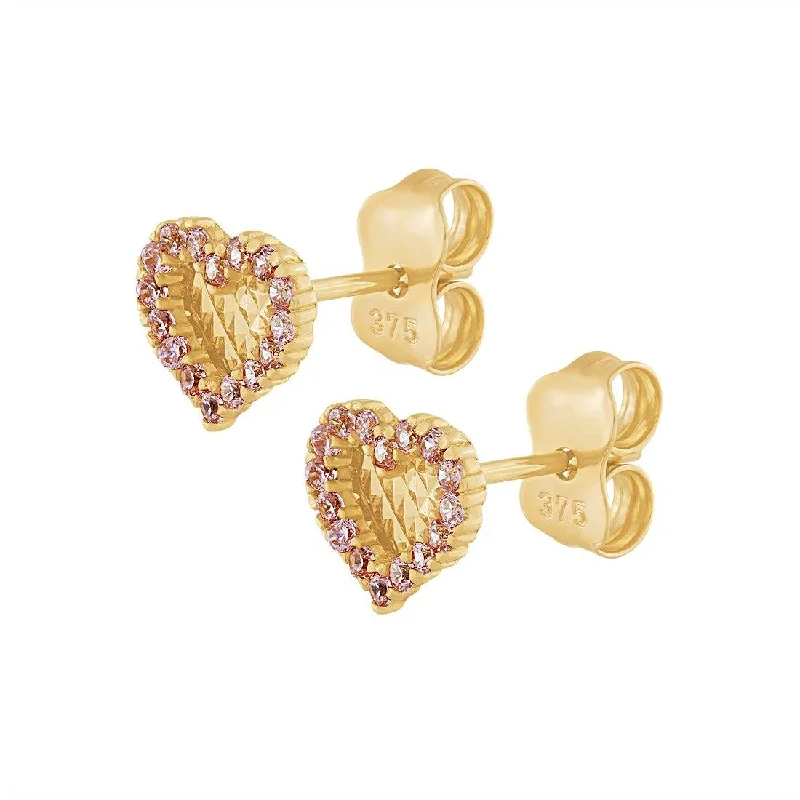 personalized earrings for women -9ct Yellow Gold Heart Stud Earrings with Cubic Zirconia