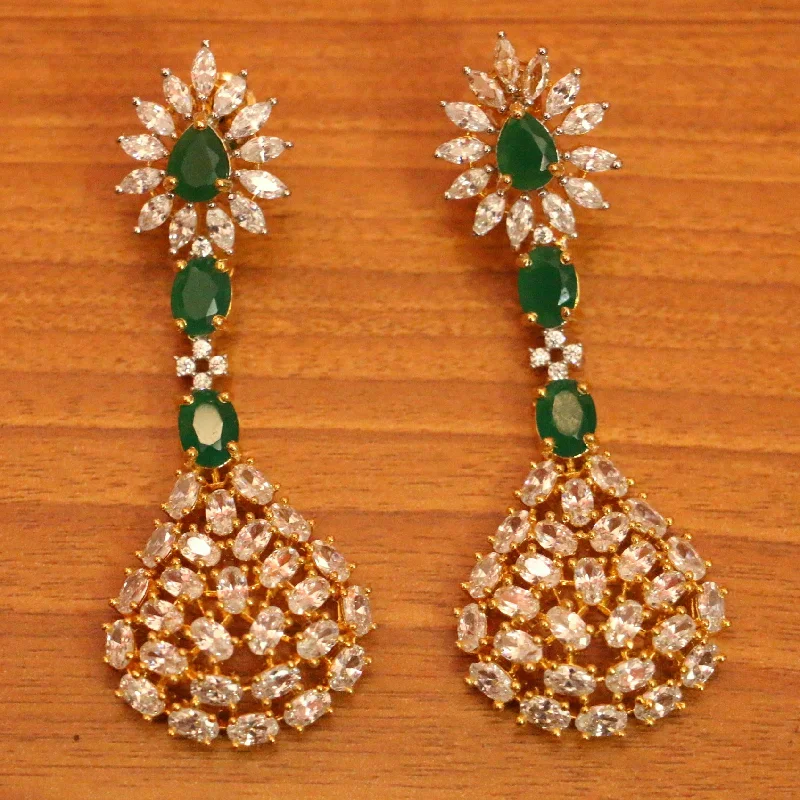 bold earrings for women -EMERALD LOOK CZ STUDDED SIGNITY DANGLERS