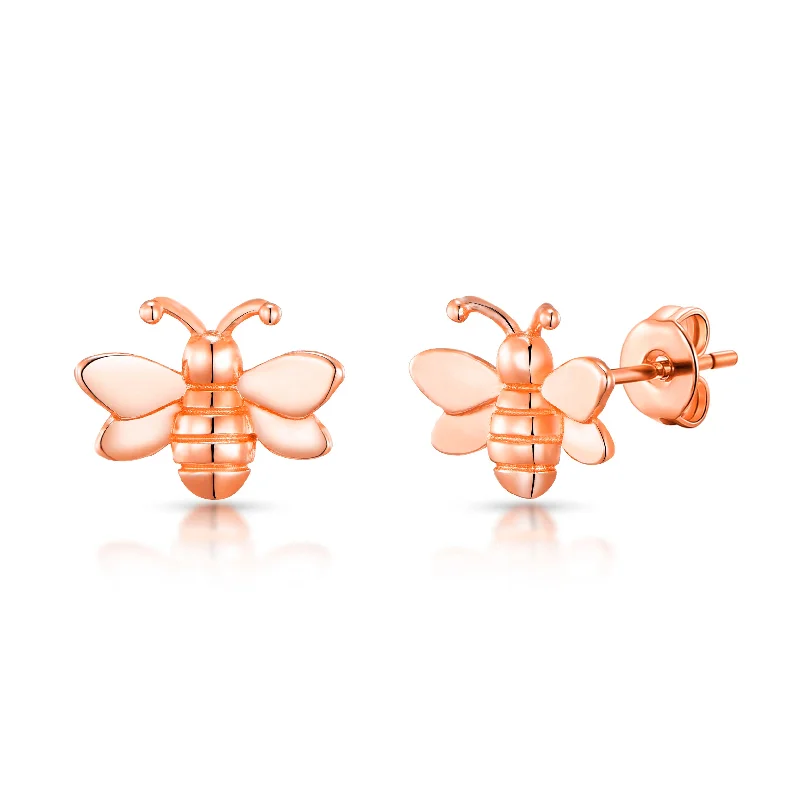 bold stud earrings for women -Rose Gold Plated Bumble Bee Earrings