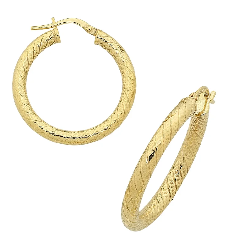 cute earrings for women -9ct Yellow Gold Silver Infused Thick Twist Hoop Earrings