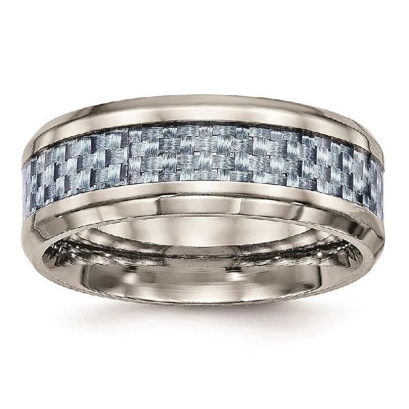 fashion cocktail rings -Stainless Steel Polished Blue Carbon Fiber Inlay Ring