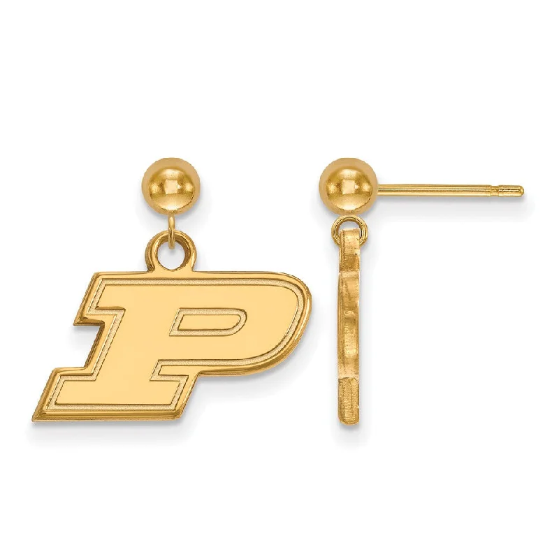 evening drop earrings for women -14k Yellow Gold Purdue Initial P Ball Dangle Earrings