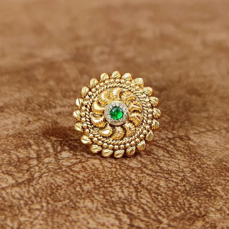 stackable diamond rings -EMERALD GOLD PLATED ADJUSTABLE COCKTAIL RING