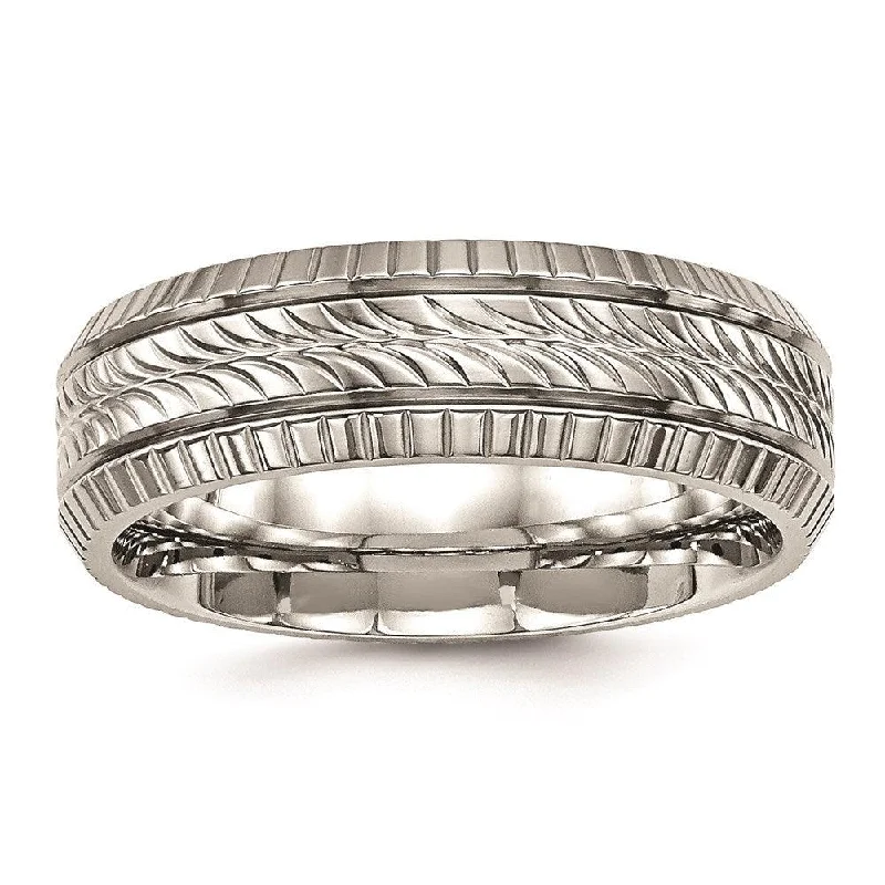 stackable rings for women -Stainless Steel Polished Grooved and Textured Ring