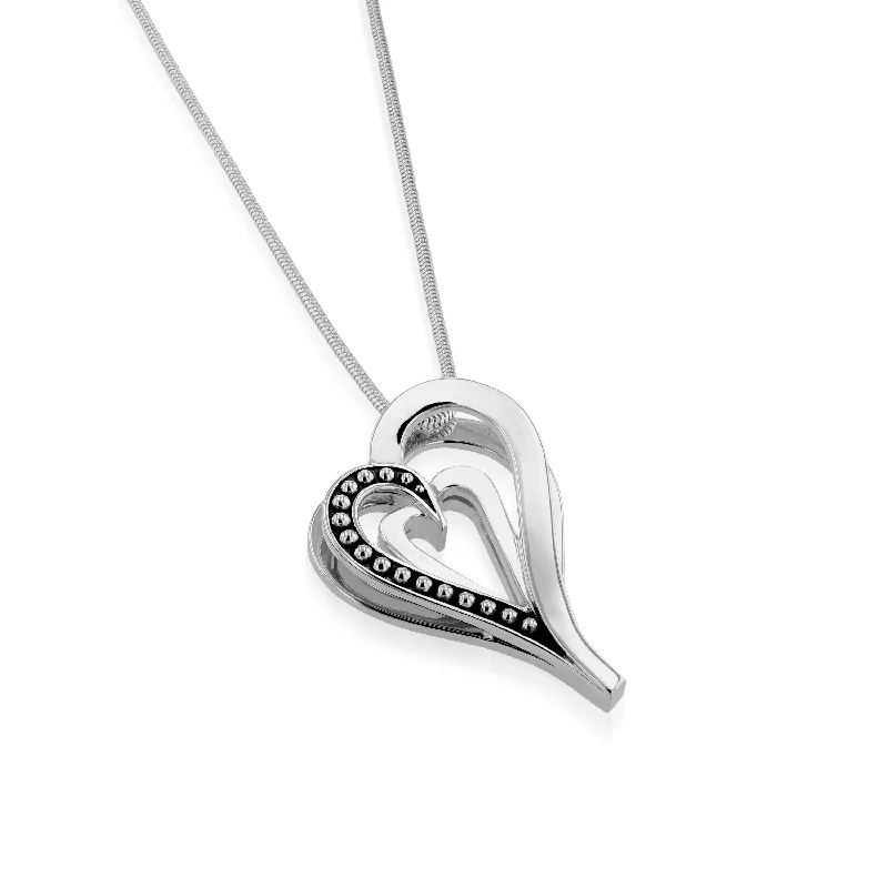 heart necklaces for women -Duo Large Silver Heart Pendant Necklace