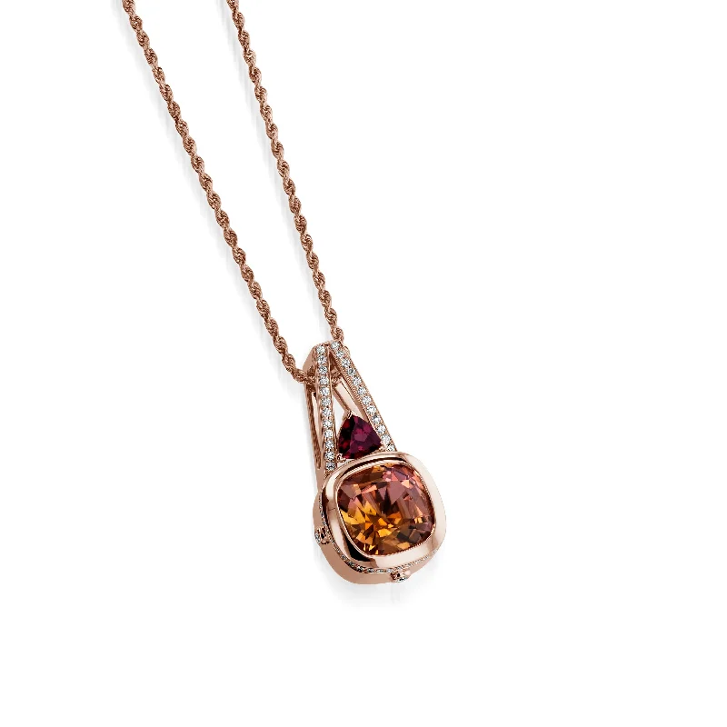 layered necklaces for women -Signature Autumn Tourmaline, Rhodolite Garnet, and Diamond Pendant Necklace