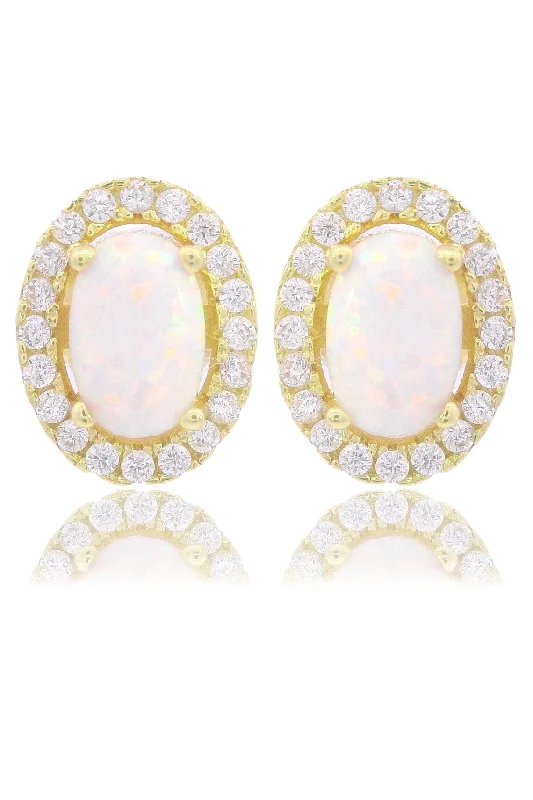 luxurious gold earrings for women -OPAL GLOW BLACKWATTLE WHITE CREATED OPAL EARRINGS GOLD