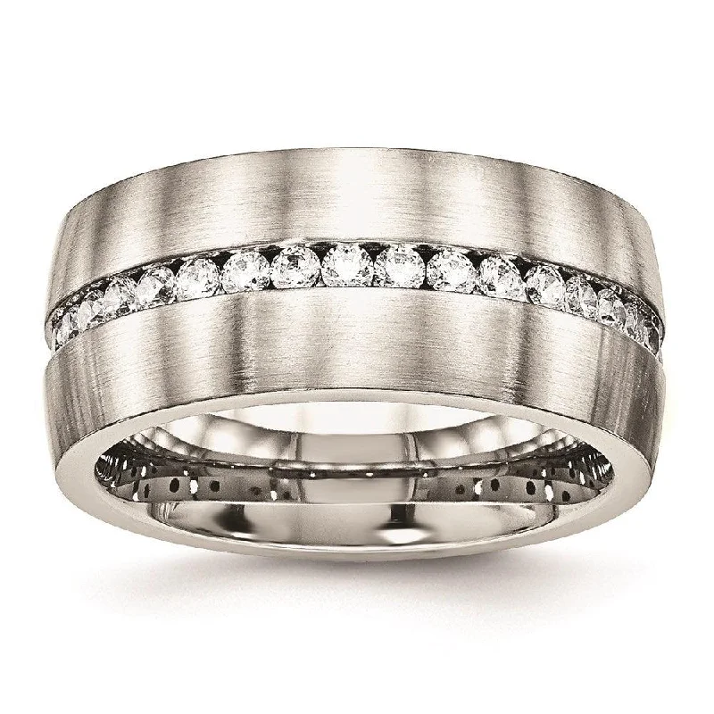 handmade rings for women -Stainless Steel Brushed and Polished CZ Ring