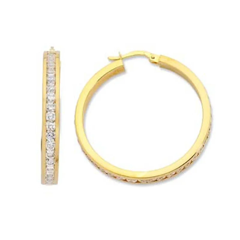 silver hoop earrings for women -9ct Yellow Gold Silver Infused Cubic Zirconia 35mm Hoop Earrings