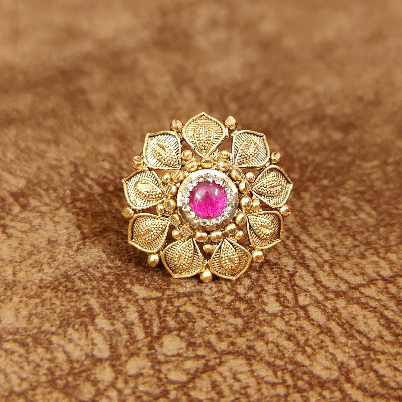 bridal gold rings for women -PINK MATT GOLD LOOK ANTIQUE ADJUSTABLE RING