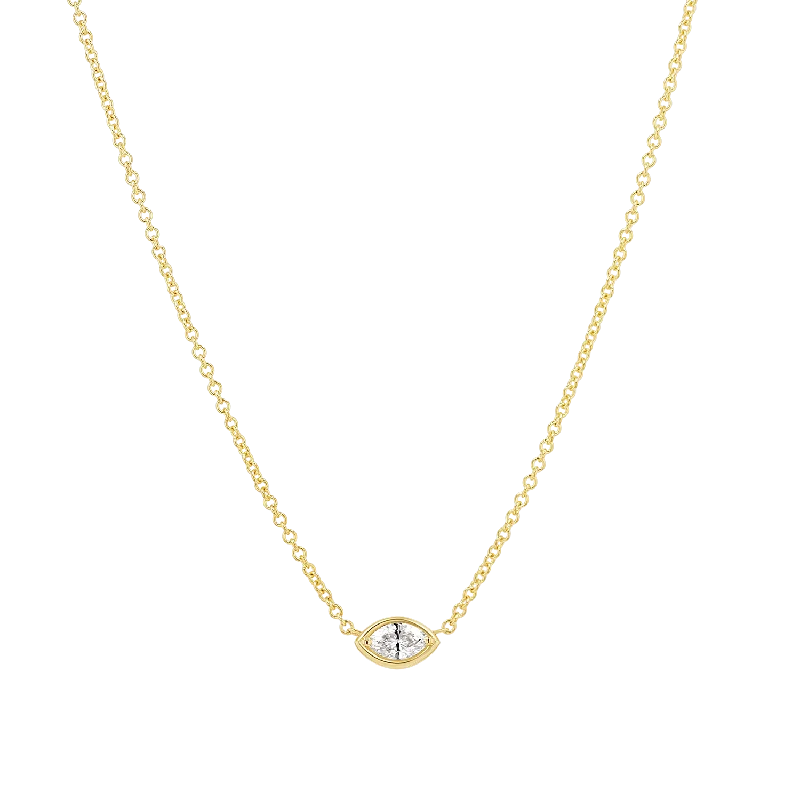 vintage gold necklaces for women -Marquise Diamond Solitaire Necklace