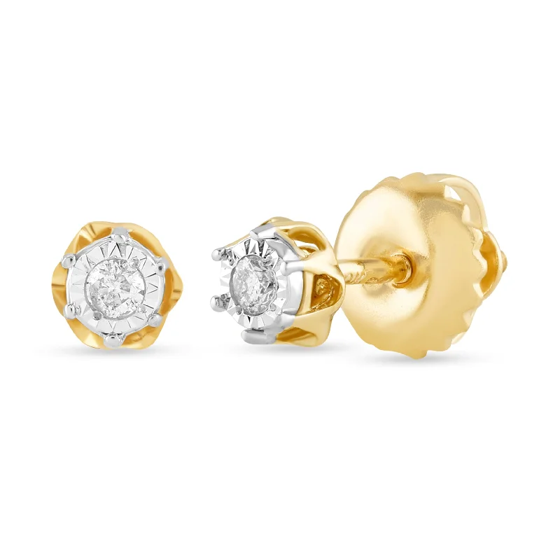 romantic earrings for women -Children's Fancy Stud Earrings with 0.05ct of Diamonds in 9ct Yellow Gold