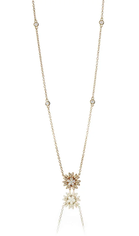 gemstone necklaces with gold chain -Flower Medium 18K Gold, Rosegold or Whitegold Necklace w. Diamonds