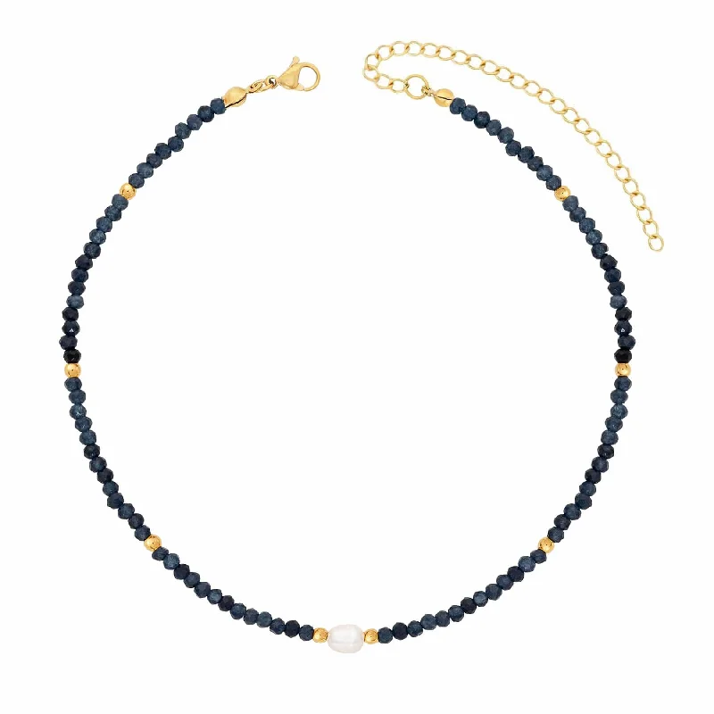 heart necklaces for women -Navy Pearl Choker