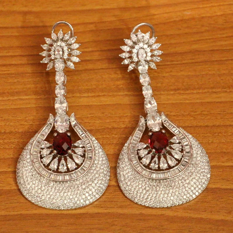 statement earrings for women -DIAMOND LOOK SILVER PLATED RUBY DANGLERS