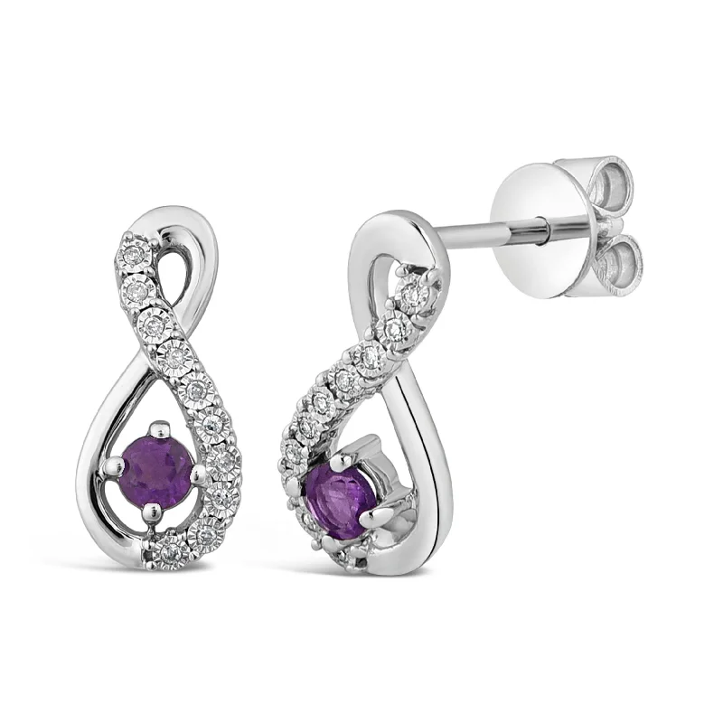 elegant earrings for women -Amethyst & Diamond Infinity Earrings