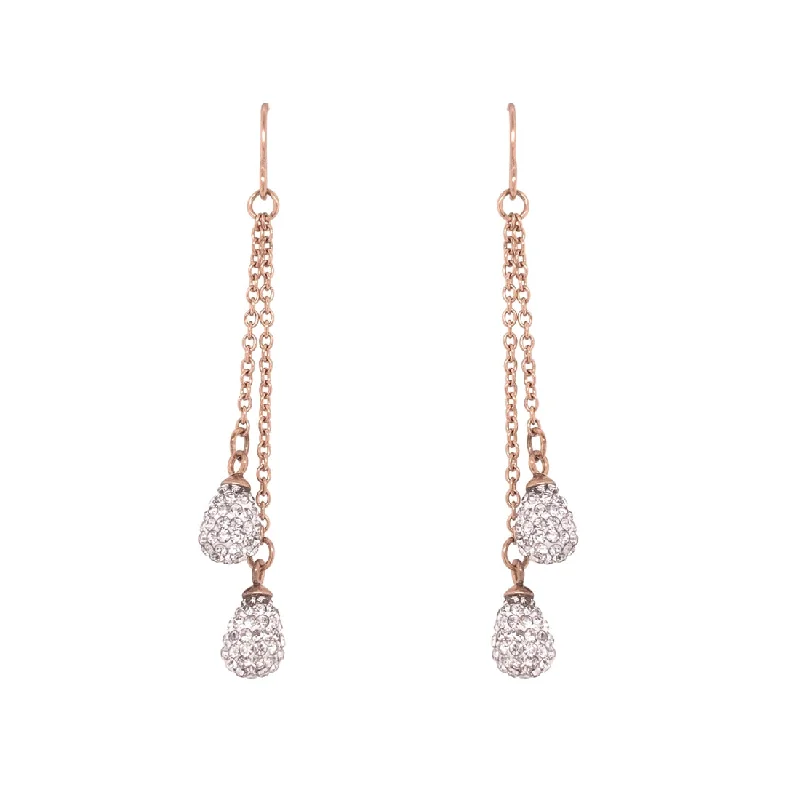 simple hoop earrings for women -Rose Stainless Steel Pave Crystal Drop Earrings