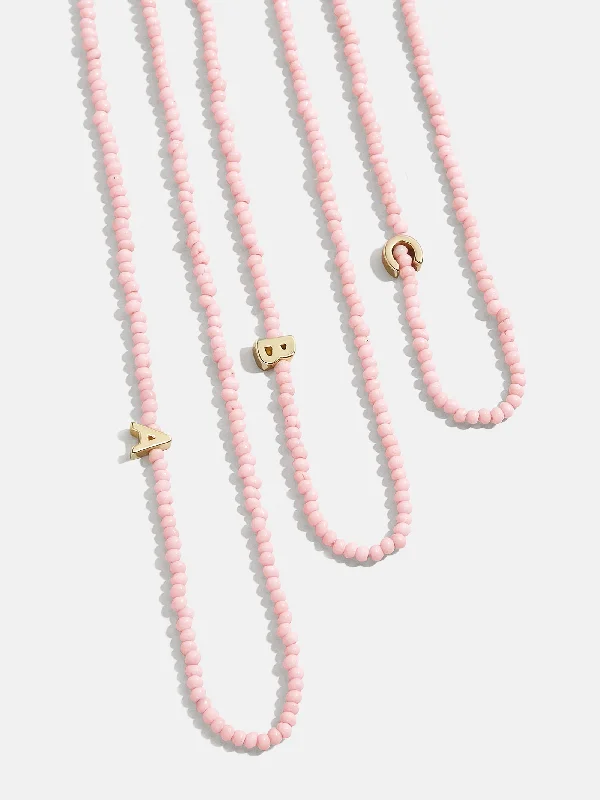 romantic necklaces for women -Rose Quartz Semi-Precious Initial Necklace - Rose Quartz