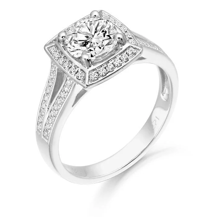 cocktail rings for women -9ct White Gold Cz Halo Ring With Micro Pave Setting