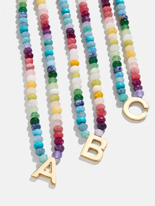 personalized necklace pendants for women -Semi-Precious Block Initial Necklace - Multi