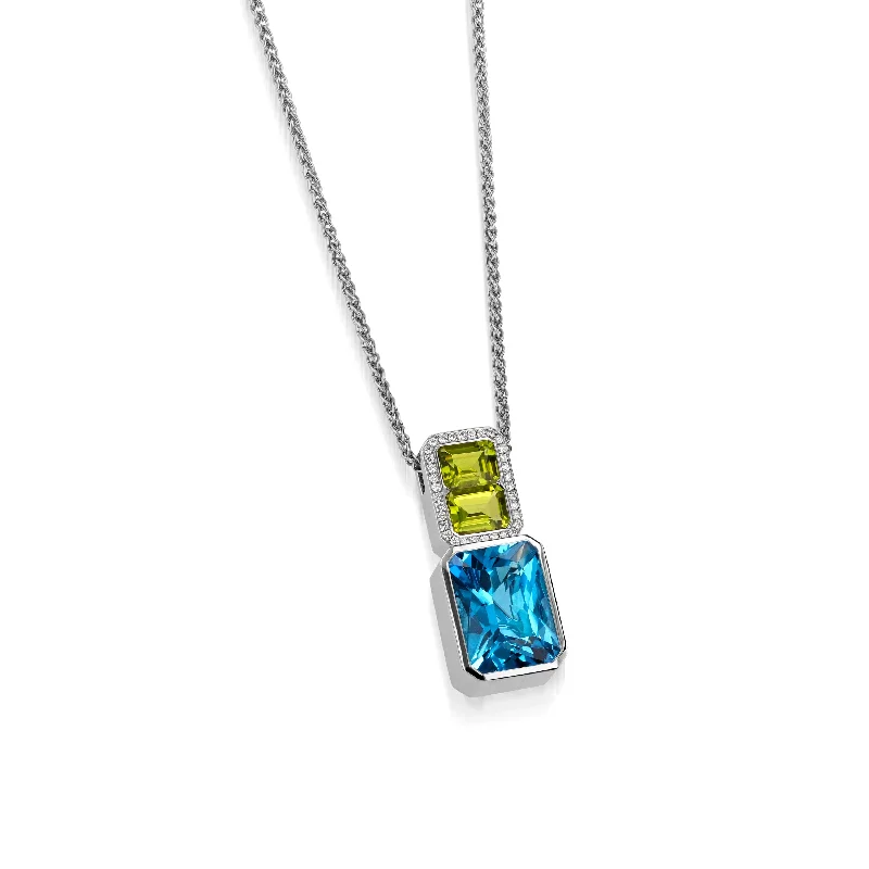 rose gold necklaces for women -Signature Blue Topaz, Peridot, and Pave Diamond Pendant Necklace