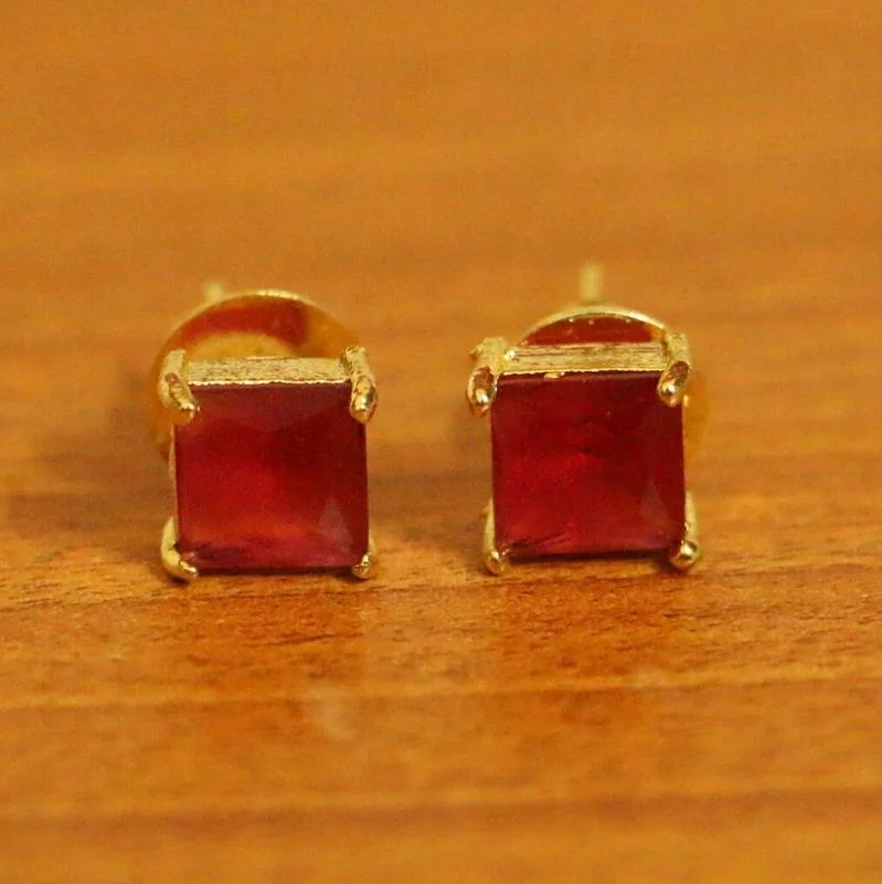 big hoop earrings for women -Square Shaped Gold Plated Ruby Studs