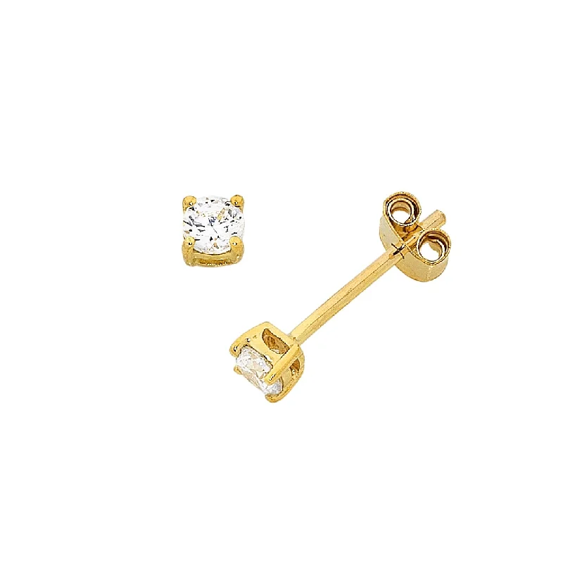 minimalist earrings for women -9ct Yellow Gold Cubic Zirconia 4 Claw Stud Earrings 6mm