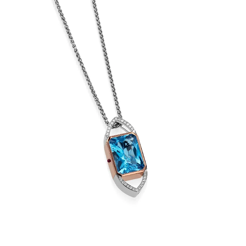 personalized gold necklaces for women -Signature Blue Topaz, Diamond, and Ruby Pendant Necklace