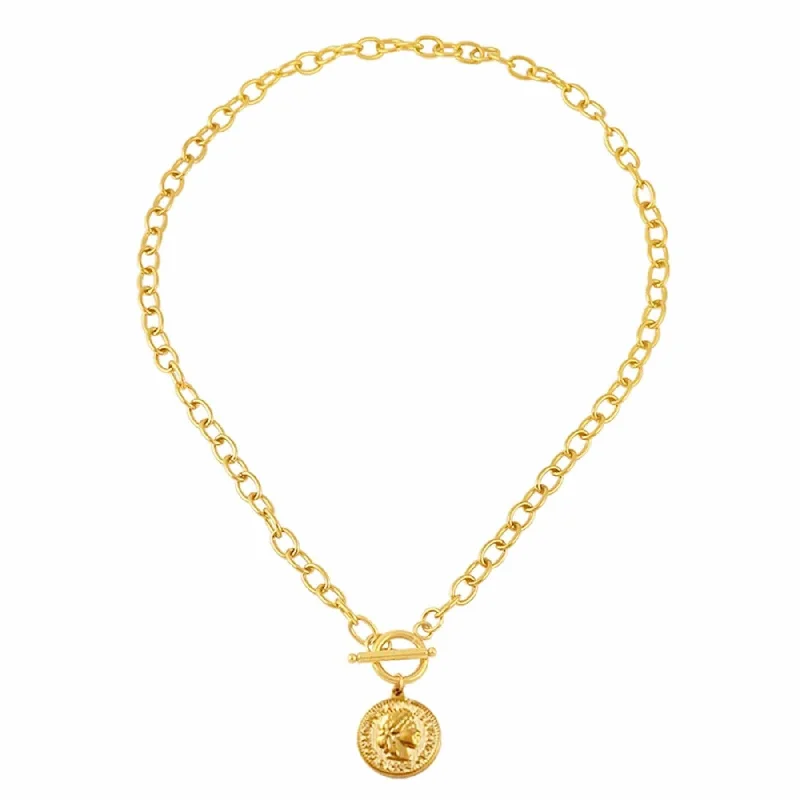 engraved gold necklaces for women -Imogen Coin Tbar Necklace