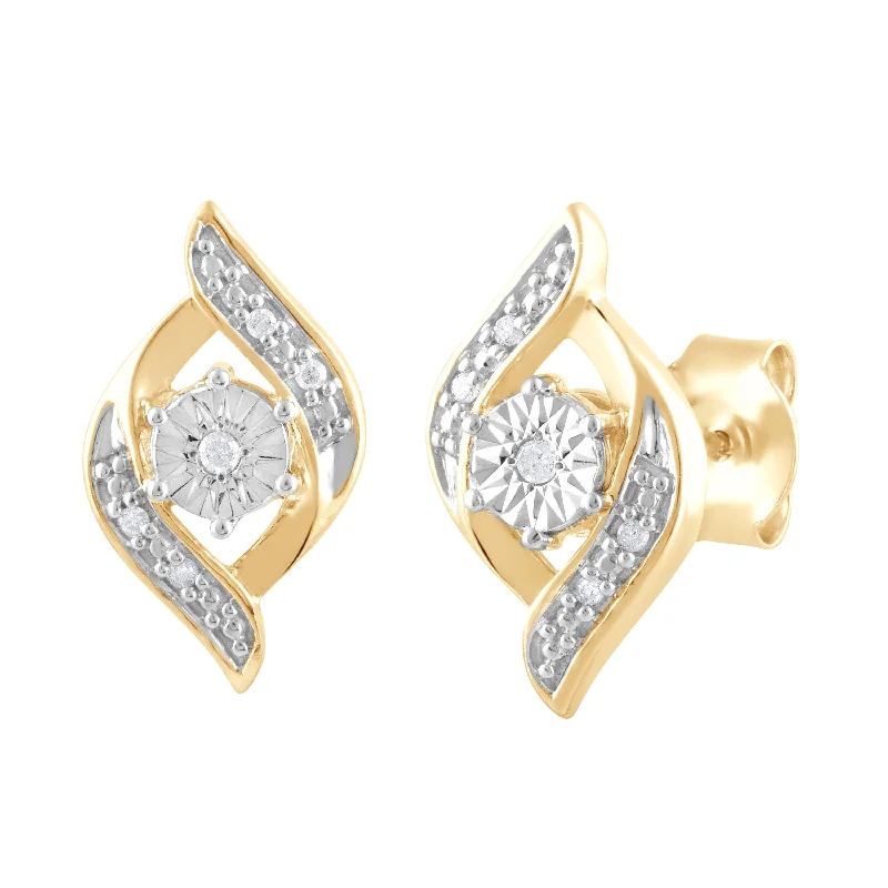 birthday gift earrings for women -Flame Shaped Stud Earrings with 0.03ct of Diamonds in 9ct Yellow Gold Plated Sterling Silver