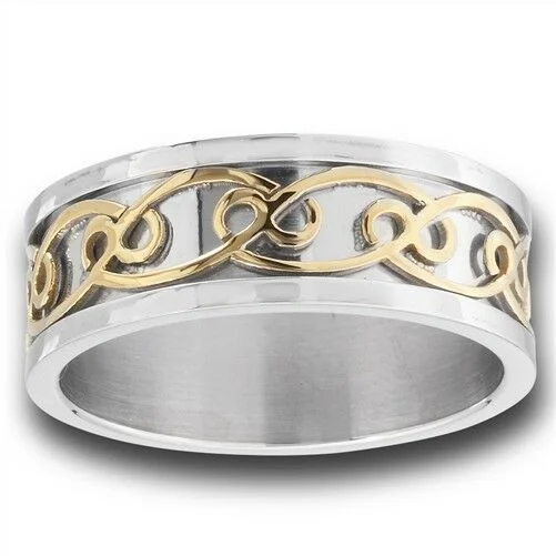 men’s wedding rings -STAINLESS STEEL CELTIC  CONTINUOUS KNOT RING WITH GOLD IP